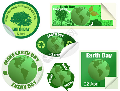 地球日贴纸设置在白色背景矢量图图片
