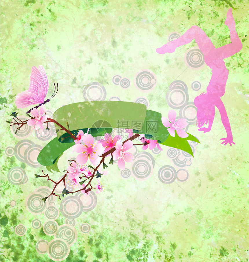 樱花蝴蝶舞女和绿色装饰的春卷图片