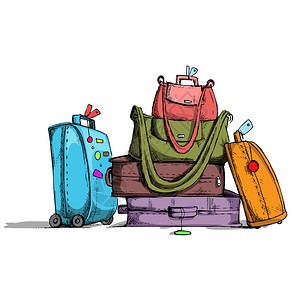 复古风格的彩色行李插图背景图片
