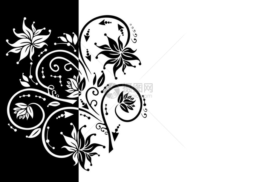 黑色和白色抽象花卉装饰的插图图片