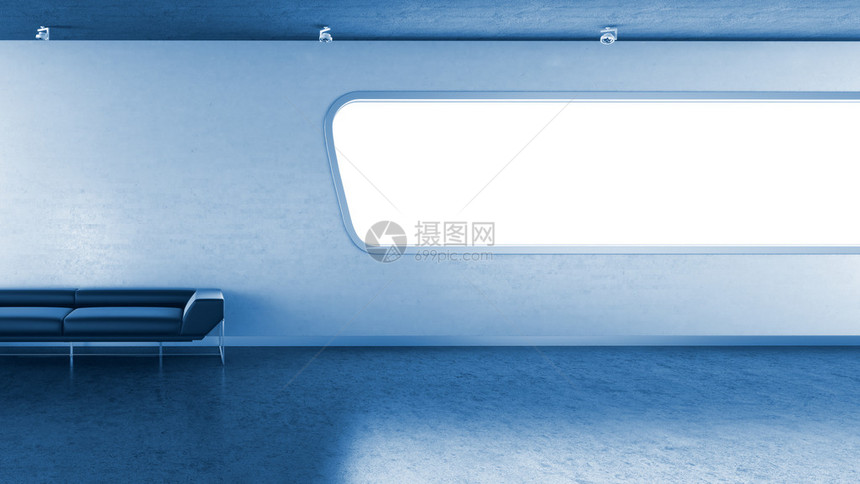 内墙窗户复制空间中的深蓝色沙发图片