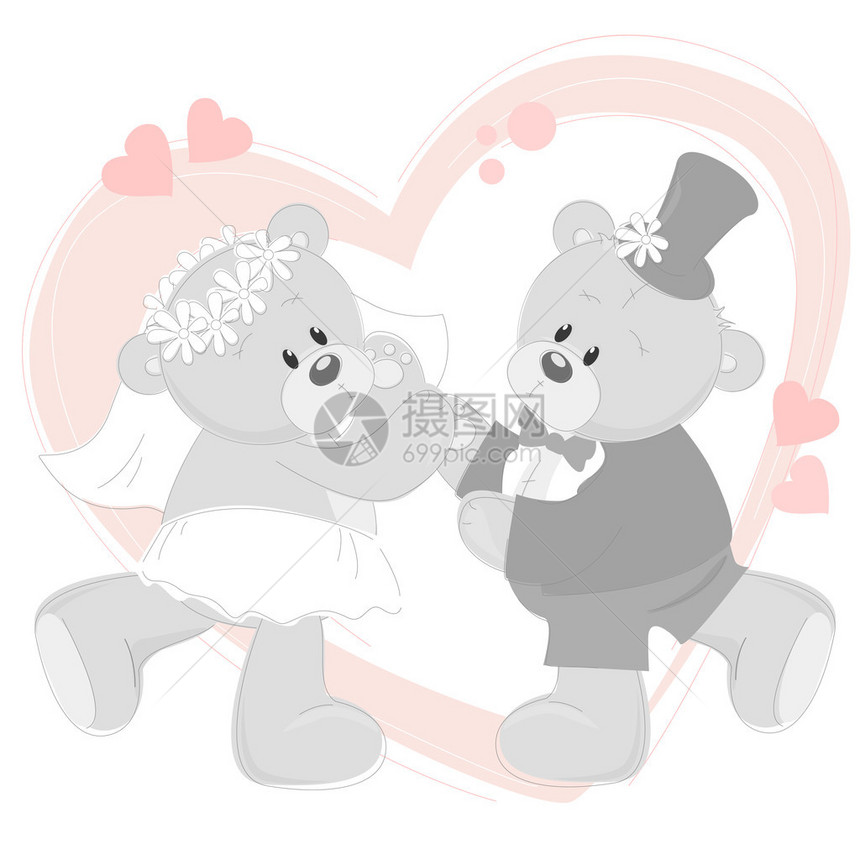 与跳舞可爱的泰迪熊结婚请柬图片