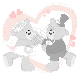 与跳舞可爱的泰迪熊结婚请柬图片