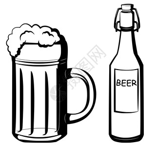 夹胶玻璃一瓶和一杯啤酒插画