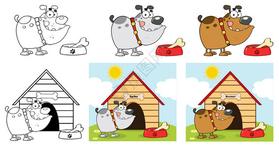 快乐斗牛犬不同颜色的卡通人物集合图片