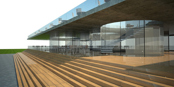 3D现代建筑奢华餐厅外部白天图片