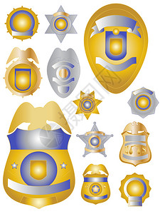情报局12个金铜和锡色警徽章美国插画