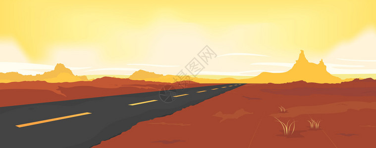 夏季或春季广告的宽沙漠景观道路背景插图图片