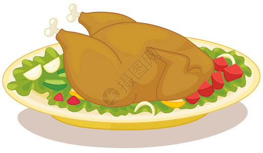 烤鸡晚餐的插图背景图片