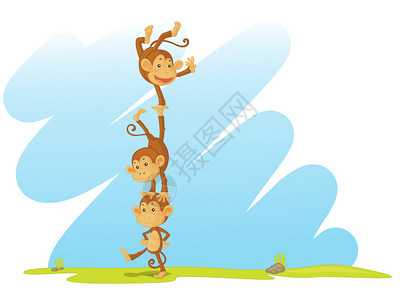 猴子玩耍的插图图片