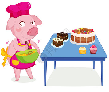 一头猪的卡通插图图片