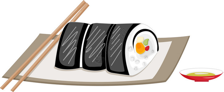 用沸水煮沸毛豆用筷子吃的日本寿司插画