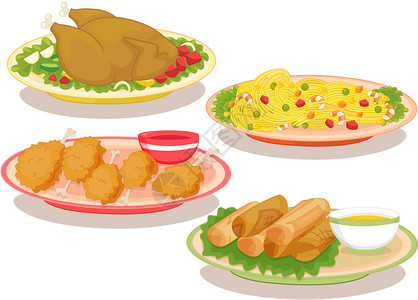 四种不同类型的国际美食的插图高清图片