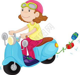 骑摩托车的女孩插画图片