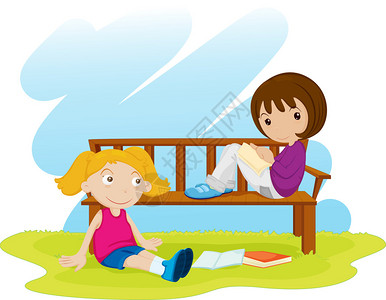 说明儿童坐在公园长椅上的情况图片