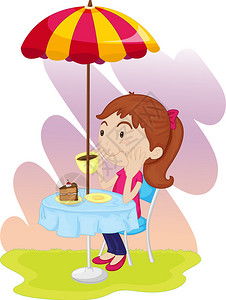 一个女孩坐着喝下午茶的插图图片
