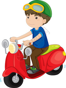 一个骑摩托车的小男孩的插图图片