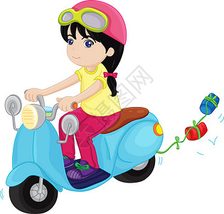 一个骑摩托车的女孩的插图图片