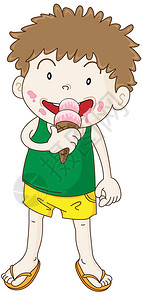 一个男孩吃冰淇淋的插图图片
