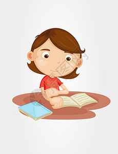 一个女孩读书的插图图片