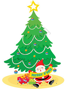 树下圣诞老人的插图背景图片