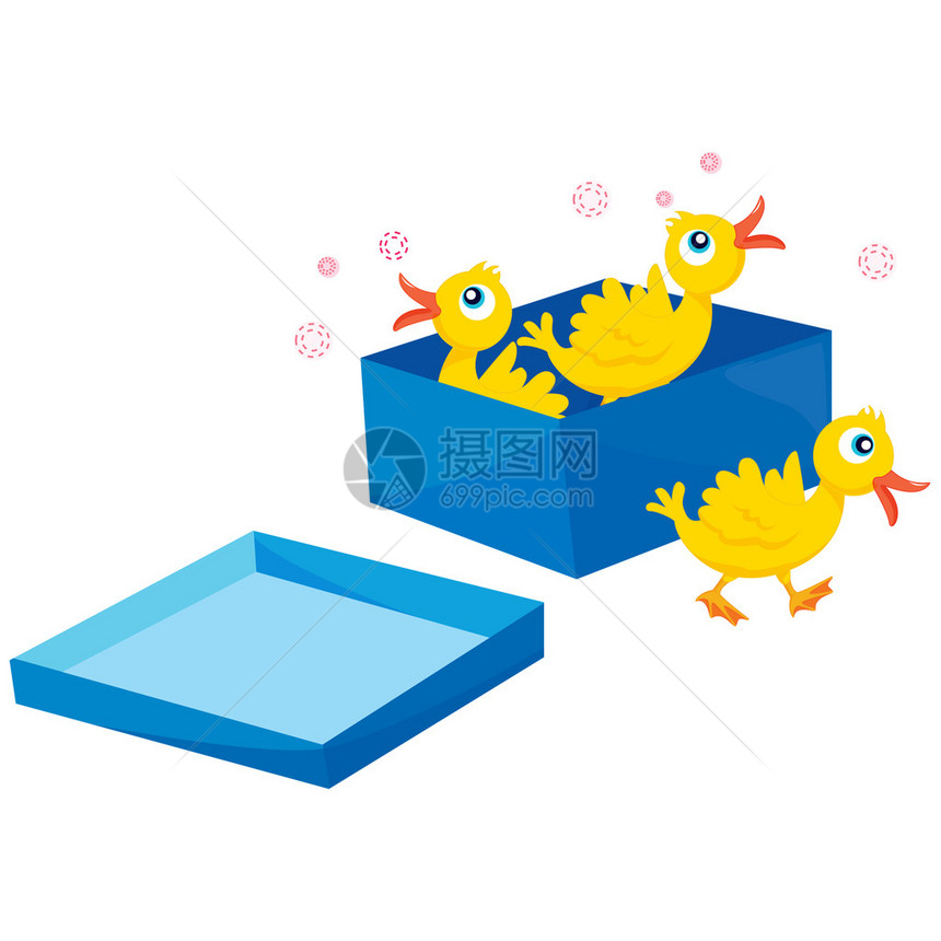 三只鸭子从盒子里出来的插图图片