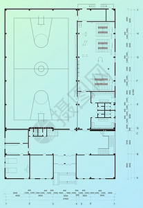 体育建筑的建筑蓝图向量图片