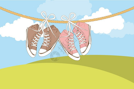 利马索尔可爱的运动鞋在风景与山矢量插图插画