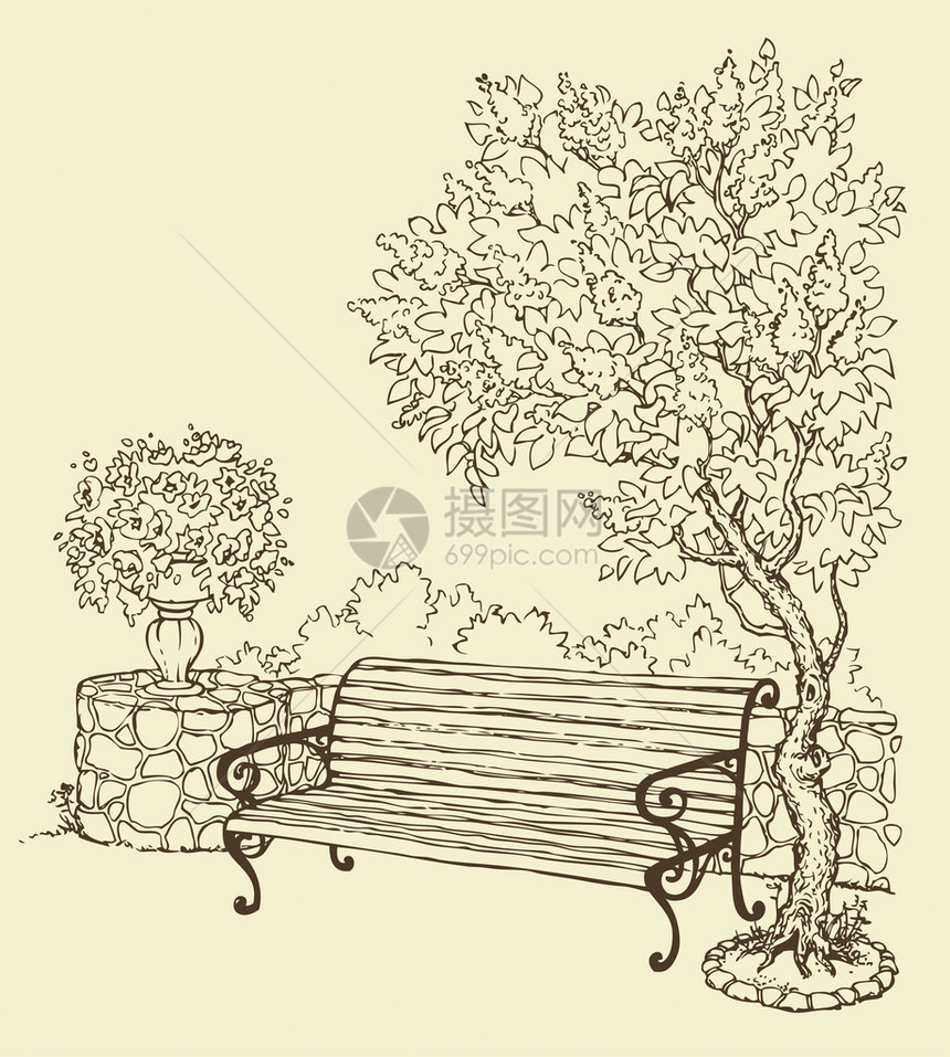 公园中一个安静的浪漫角落在一朵盛开的圆木图片