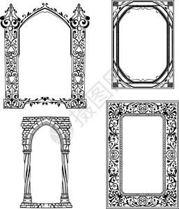 新艺术风格的框架一套黑白矢量插图背景图片