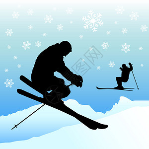滑雪剪影矢量图片