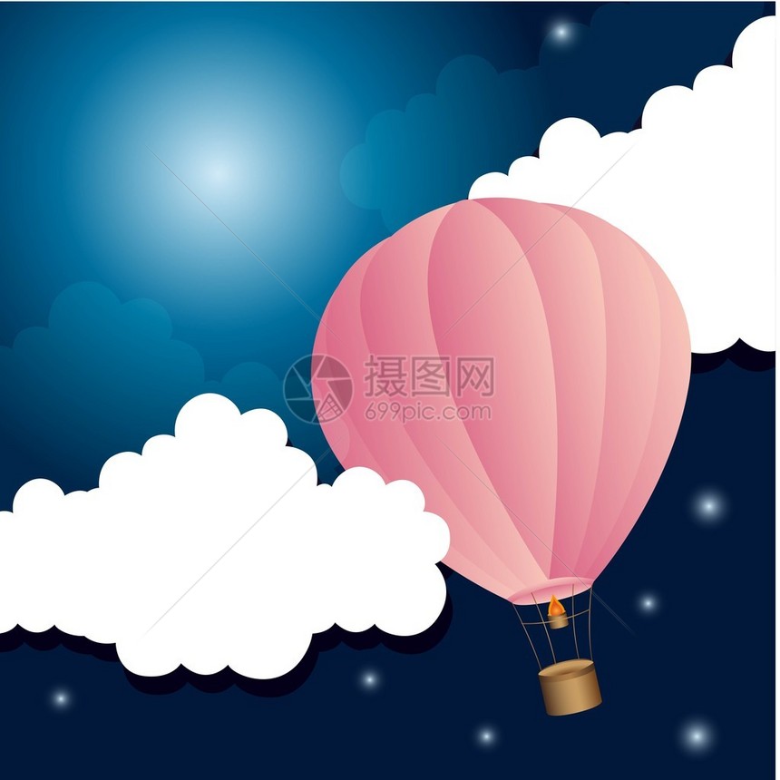 夜晚粉红色热气球带图片