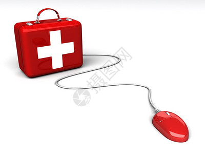 红色医疗箱带有与计算机鼠标连接图片
