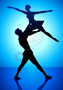 一对夫妇跳芭蕾舞的剪影插图图片