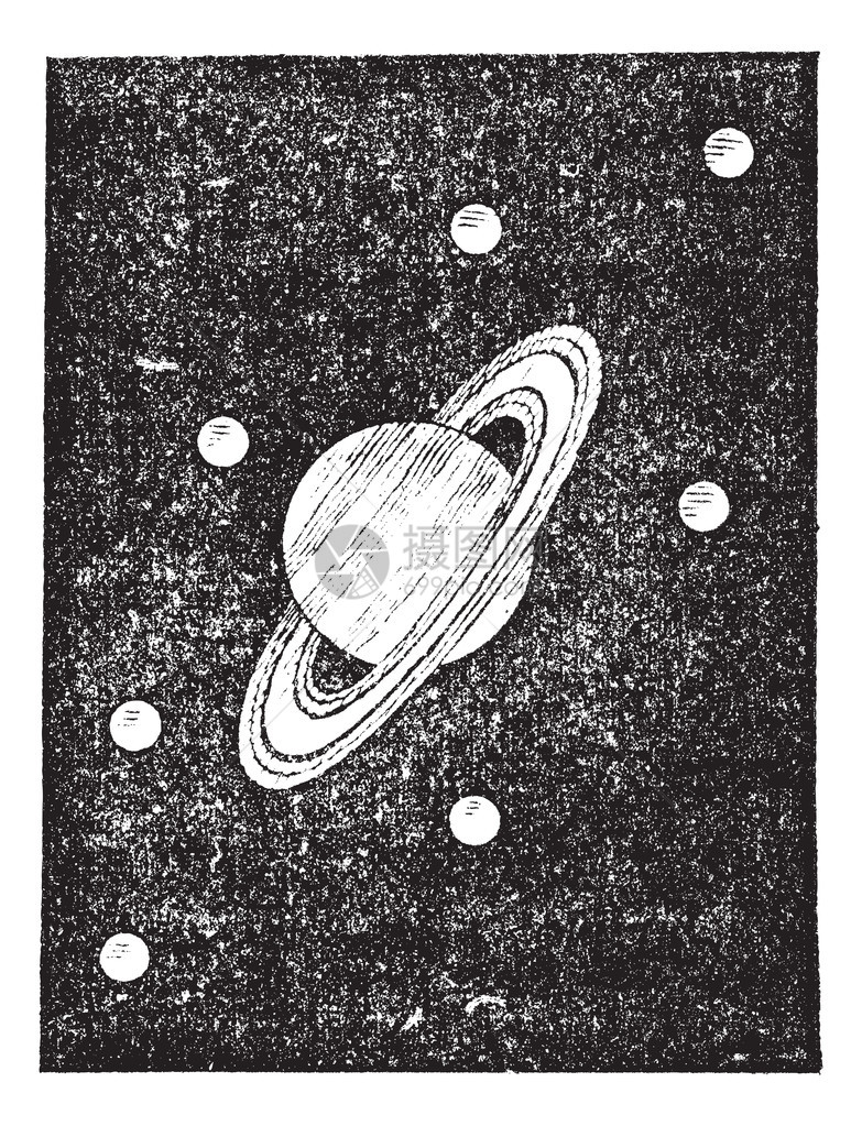 土星及其卫星的旧雕刻插图单词和事物词典Larive和Fleury图片