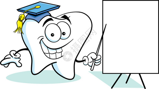 带有标志的牙齿的卡通插图背景图片