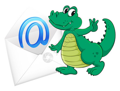 白色上带有邮件信封的鳄鱼的插图图片