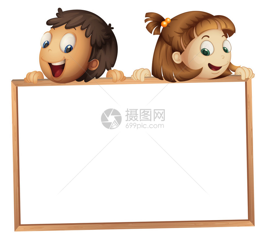 一个孩子在白色背景上展示板的插图图片