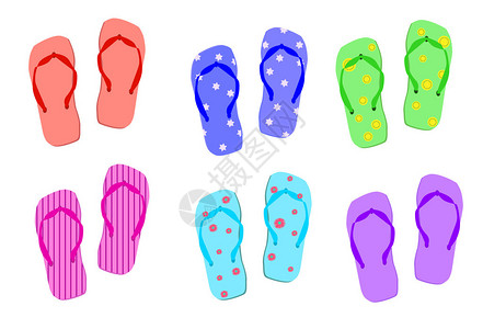 不同颜色的夏季凉鞋组背景图片
