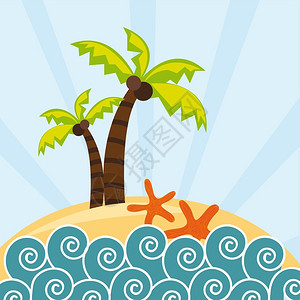 有棕榈和海星背景的海滩图片