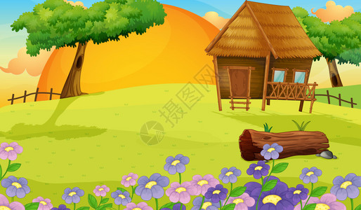 白色背景的农场房屋插图图片