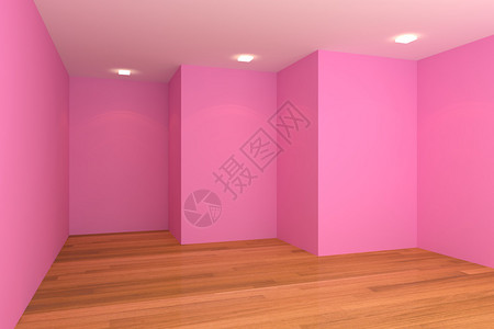 与空房间彩色墙壁和木地板装饰的家庭室内渲染图片