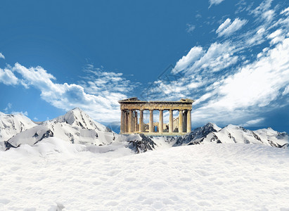 帕洛玛山帕台农神庙希腊河地标在山中深设计图片
