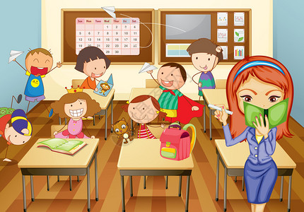 孩子们在教室里学习的插图图片
