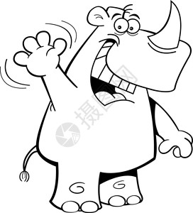 一只犀牛挥舞着的黑白插图图片