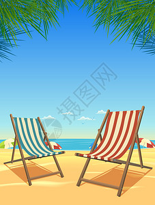 夏季热带背景的插图配有沙滩椅和遮阳图片