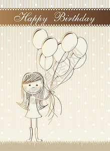 用气球配有可爱女孩的青铜生日图片