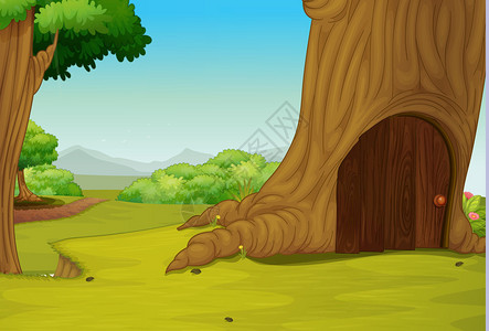 树洞中一扇小门的插图背景图片