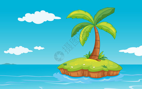 岛上一棵棕榈树的插图图片