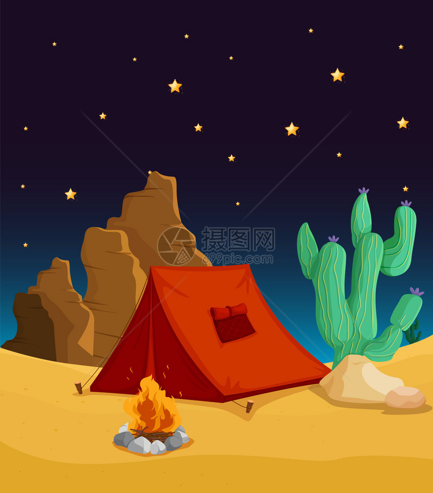 帐篷屋和夜空中星的插图图片